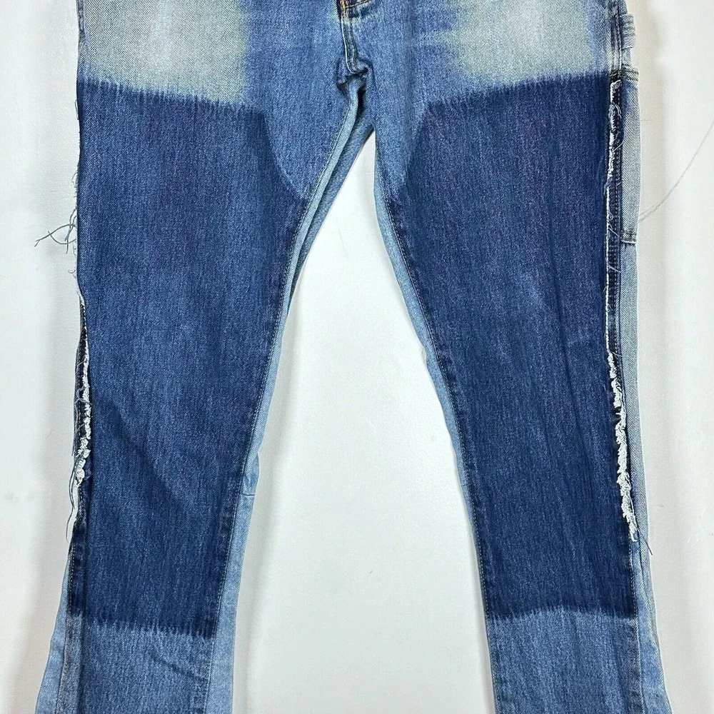 MNML 118 Work Flare Denim Mens Size 32x34 Distressed Patch Jeans 100% Cotton